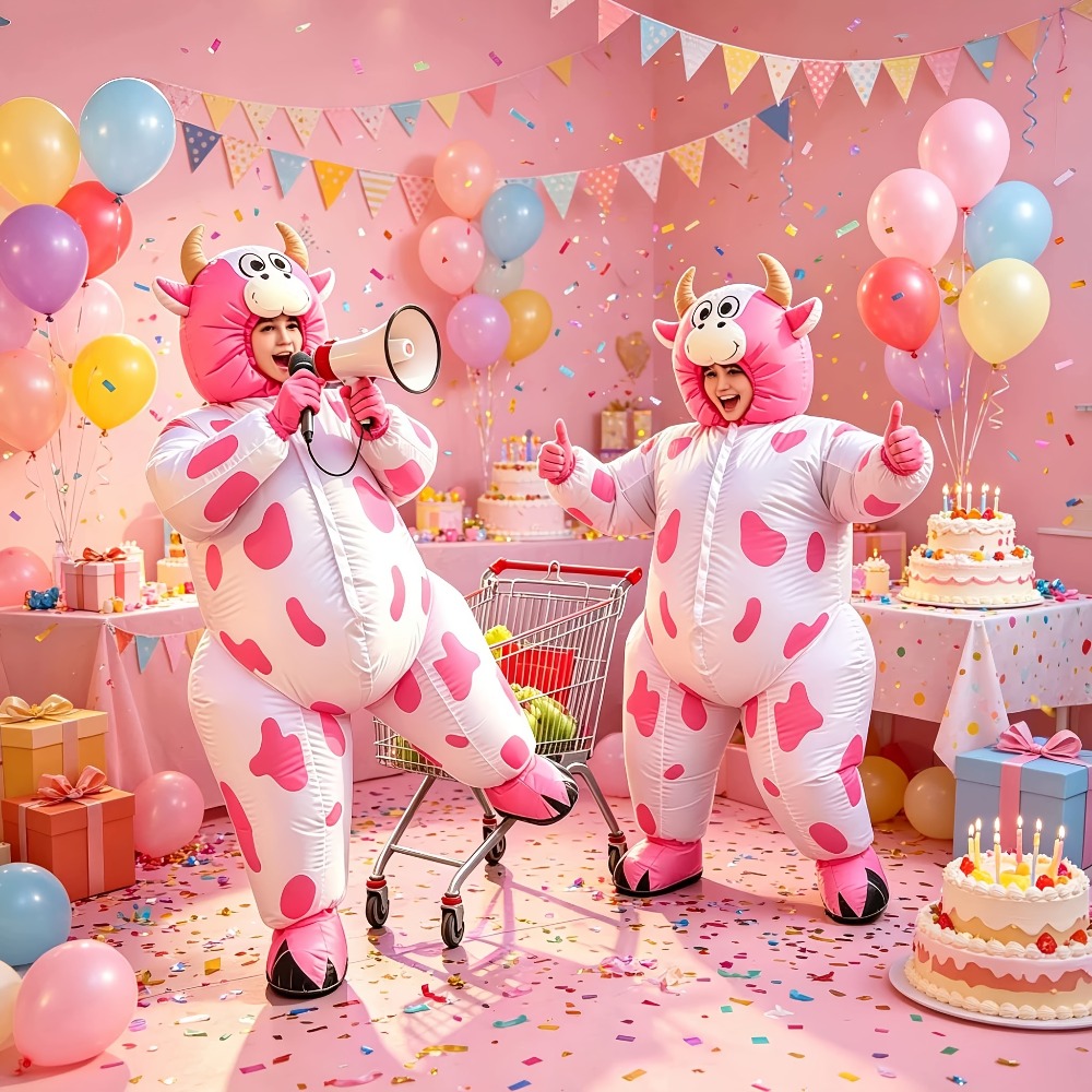 Costumes - Déguisement amusant de vache rose gonflable,
